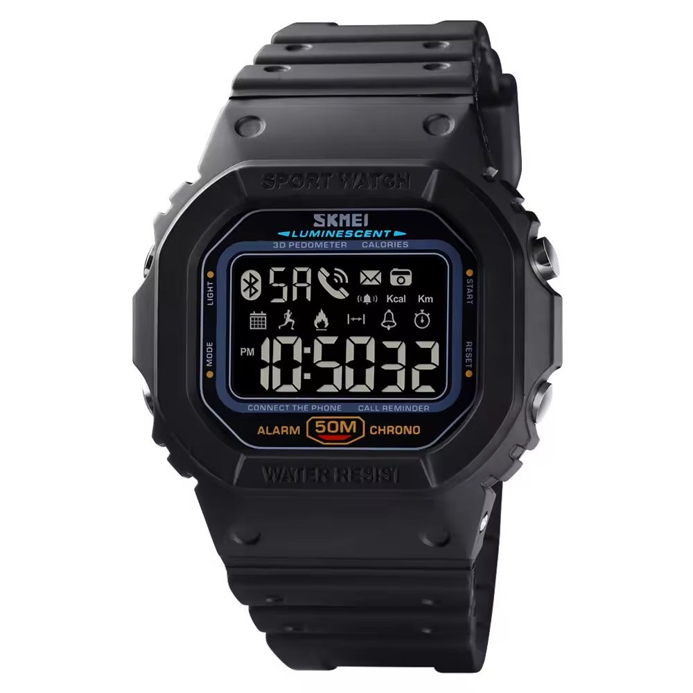 SKMEI - 1629 - Bluetooth Step Count High Quality Sports Watch Pedometer - Black image 1
