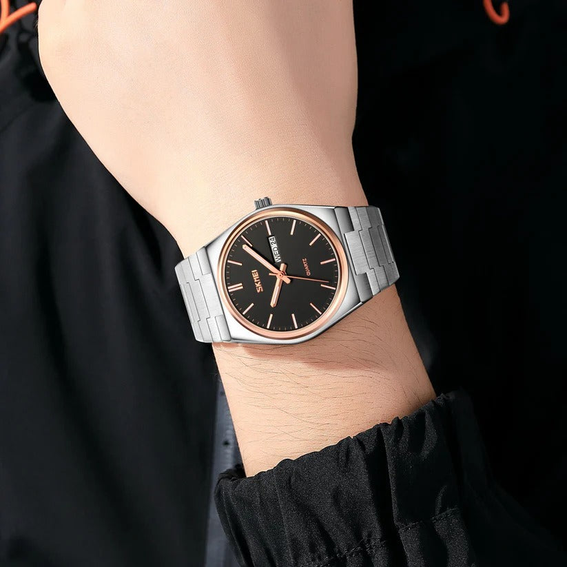 SKMEI - 9288 - Business Class Luxury Watch - Silver/Rosegold-Black image 2