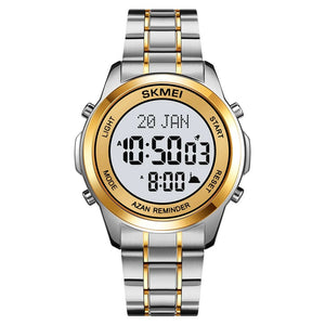 SKMEI - 2097 - Qibla Azan Time Reminder Prayer Watch - silver/gold-white image 1