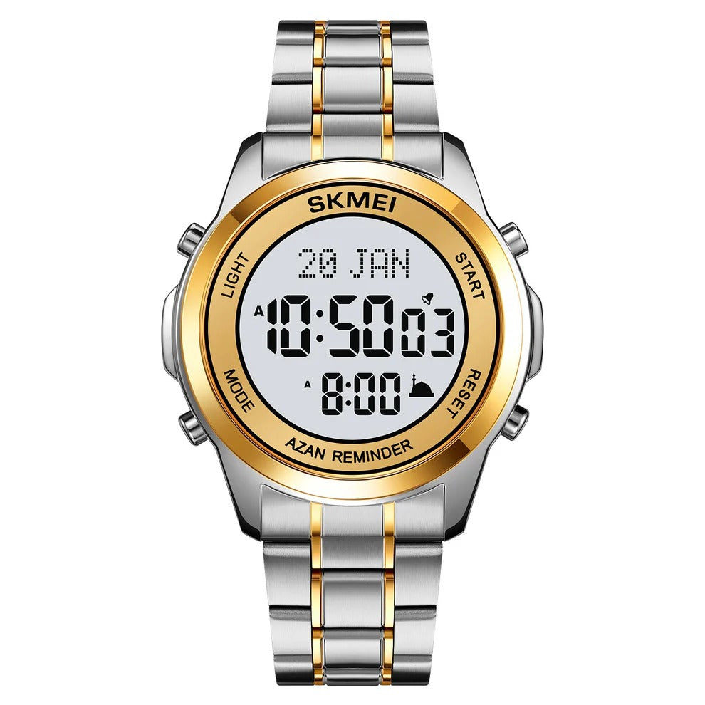 SKMEI - 2097 - Qibla Azan Time Reminder Prayer Watch - silver/gold-white image 1