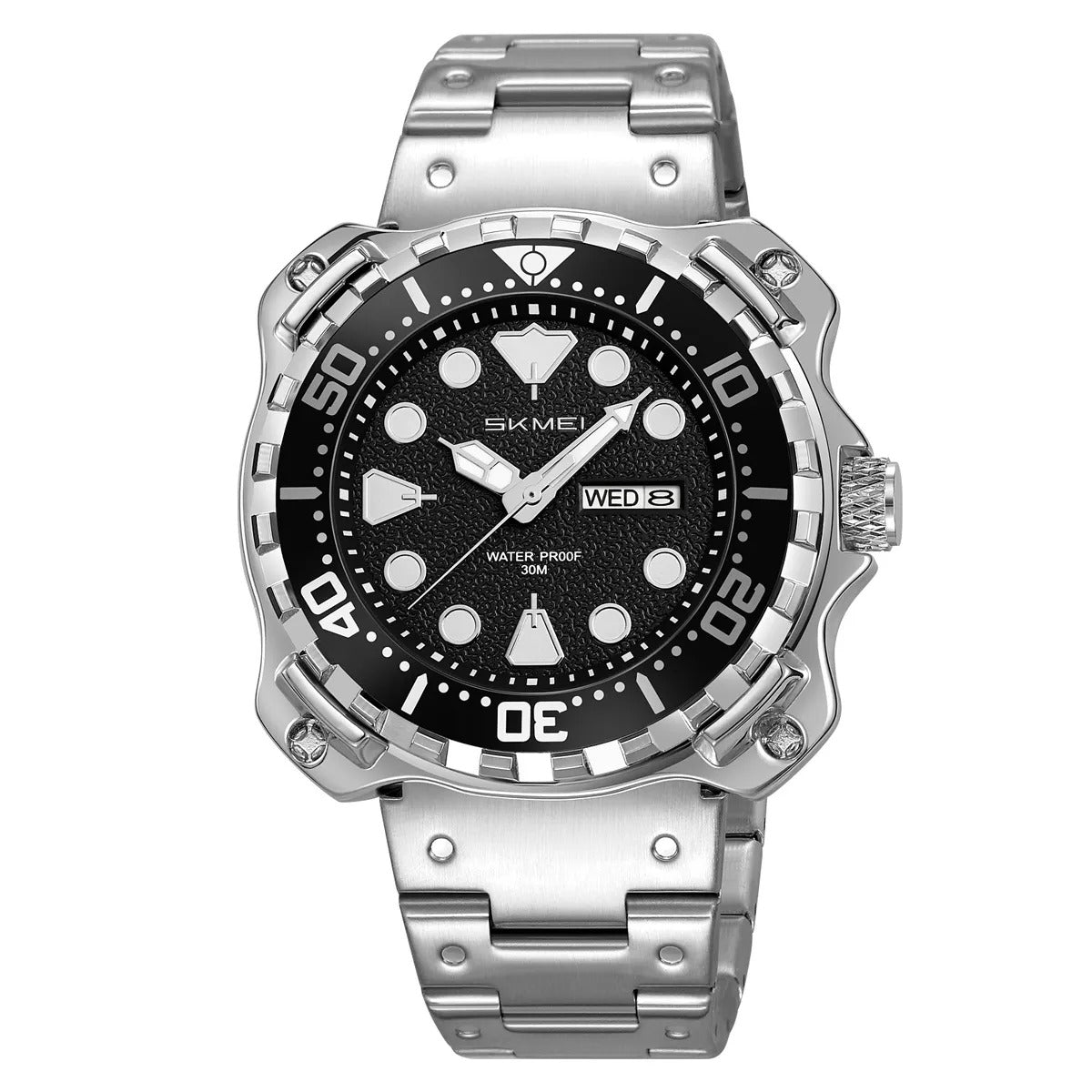 Skmei – 9385 – Luxury Stainless Steel Watch – Silver/Black image 0