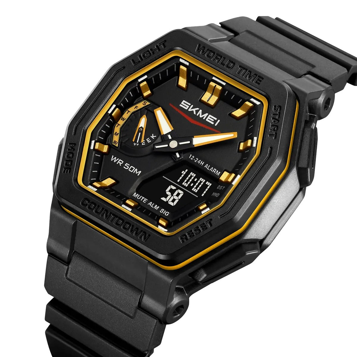 SKMEI - 2438 - Dual Sports Watch Multiple Time Zone - Black/Gold image 0