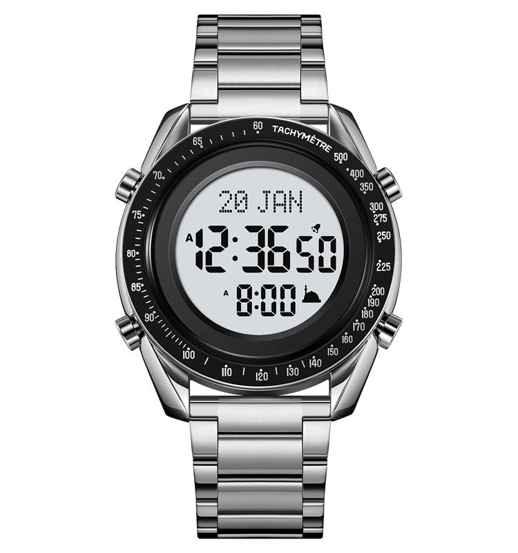 SKMEI - 2143 - Qibla Azan Time Reminder Prayer Watch - silver/black image 1