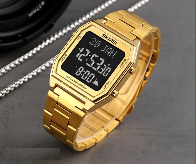 SKMEI - 1763 - Qibla Azan Time Reminder Prayer Watch - gold black image 5