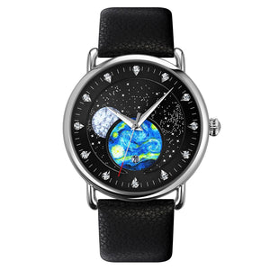 Skmei - 9283 - Classic Analog Galaxy Dial Watch - black-leather image 0