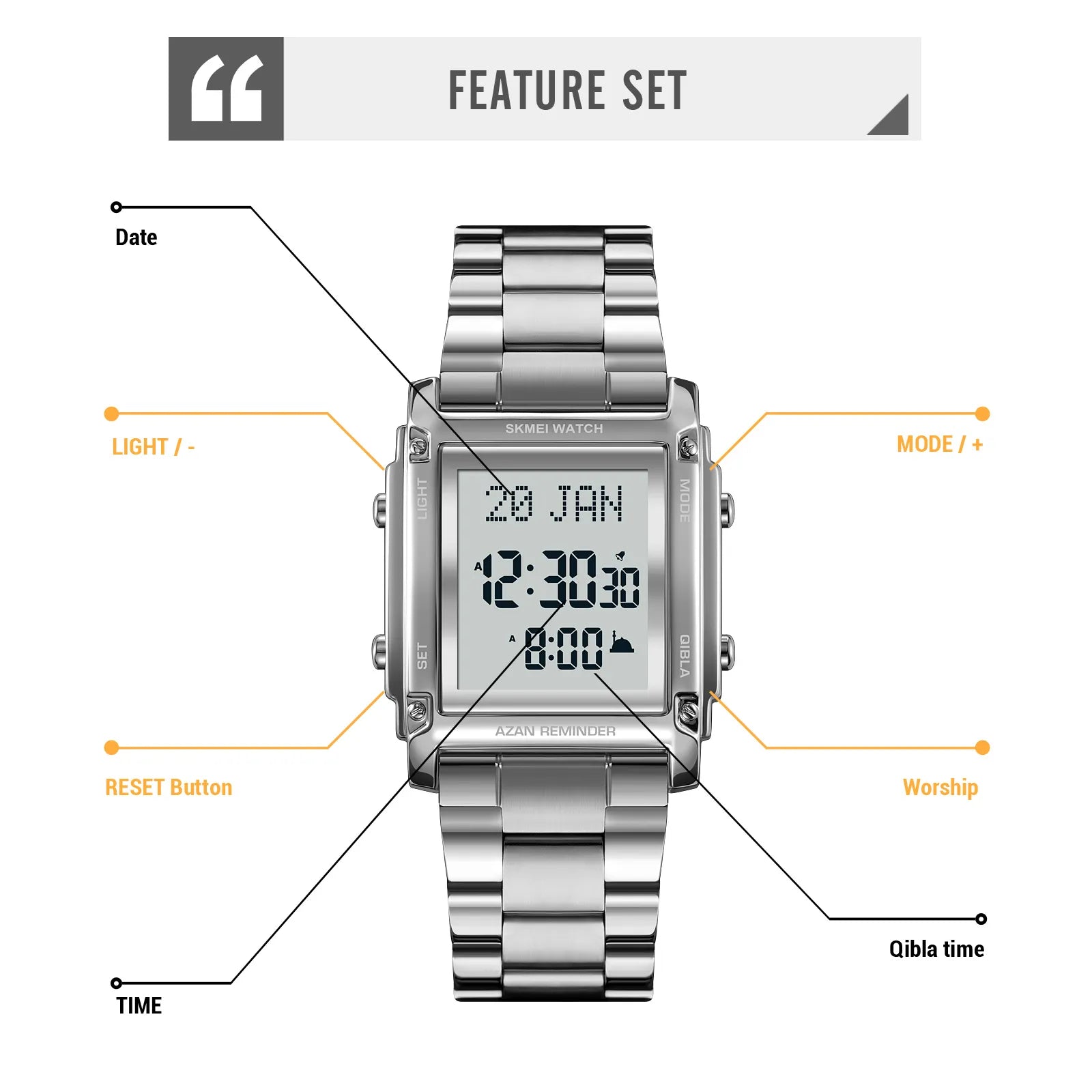 SKMEI - 2277 - Qibla Azan Time Reminder Prayer Watch - silver image 4