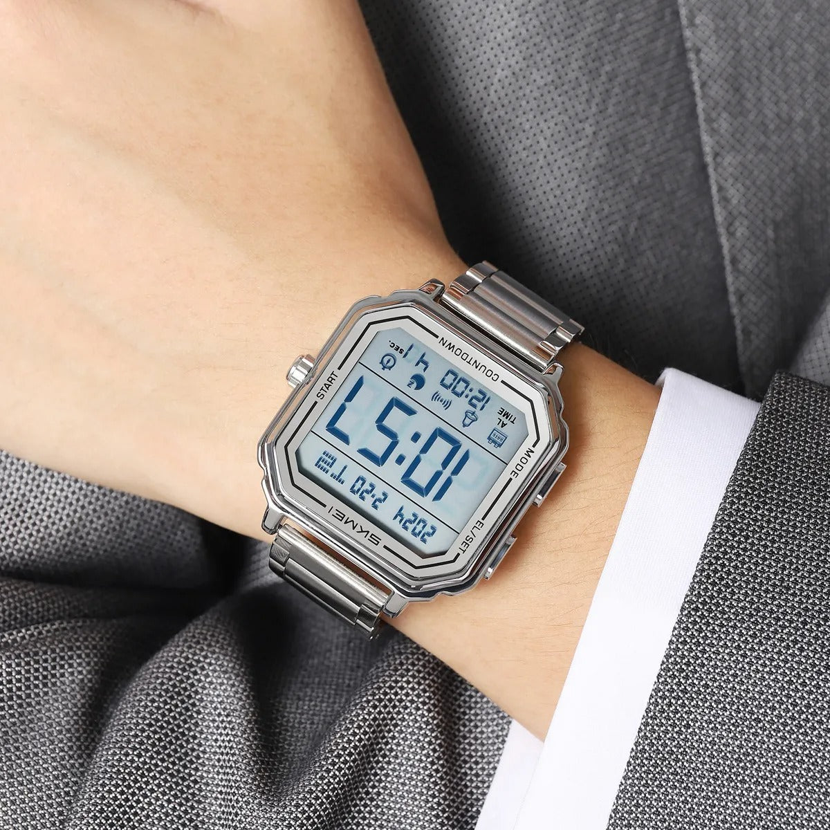 Skmei – 2559 – Digital Classic Sports Watch – Silver/Steel Strap image 2