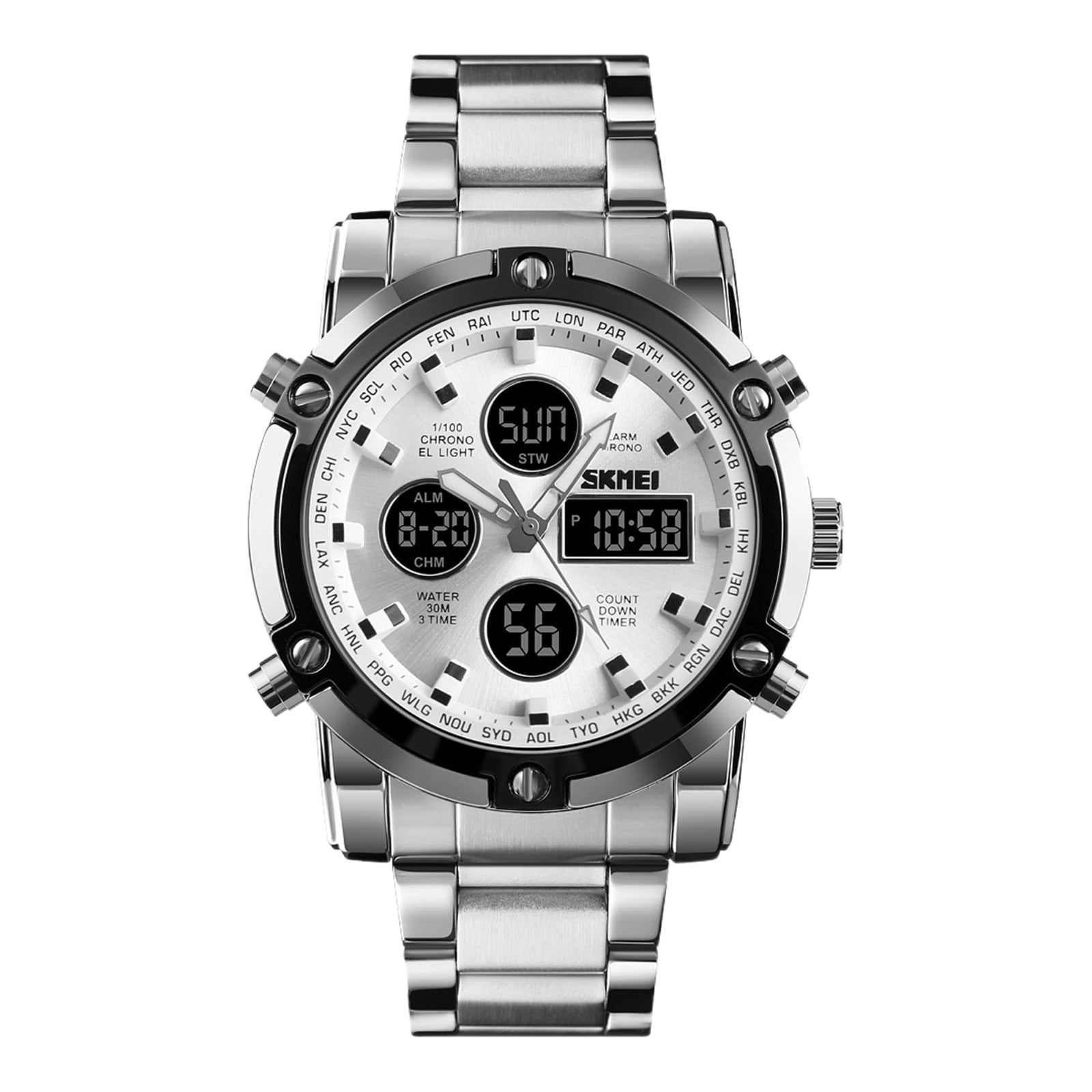 Skmei – 1389 – Dual Display Waterproof Business Watch - Silver/Silver image 0