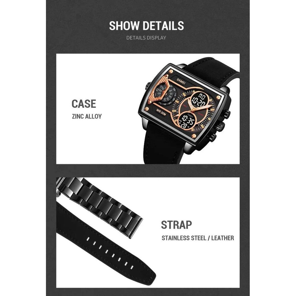 SKMEI 2229 Multi-Zone Analog Digital Sports Watch - Black/Black-Leather image 2