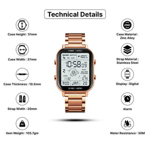 Skmei - 1888 - Digital Dial Step Count Pedometer Stainless Steel Watch - Rosegold image 5