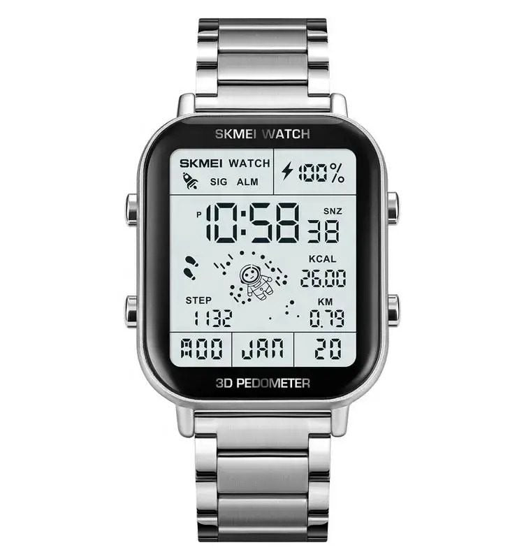 Skmei - 1888 - Digital Dial Step Count Pedometer Stainless Steel Watch - Silver image 1
