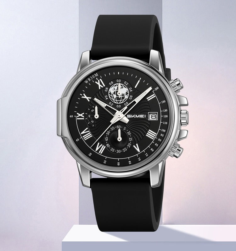 SKMEI - 2468 - Luxury Analog Quartz Chronograph Watch - silver/black image 1