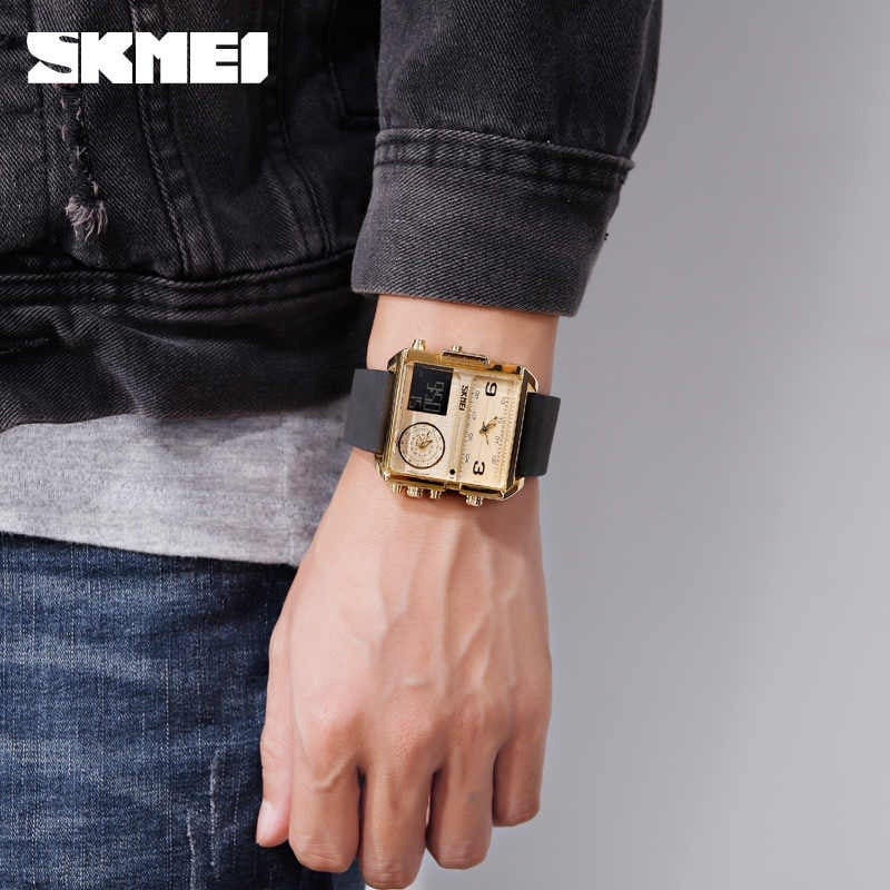 Skmei - 1584(strap) - Sports Quartz Waterproof Tiple time - Gold/Black-Leather image 2