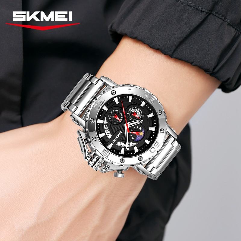 SKMEI - 9344 - Multifunctional Calendar Chronograph Sports Quartz Watch - Silver/Black image 2