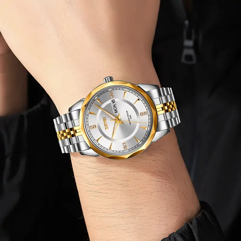 SKMEI - 9268 - Quartz Stainless Steel Luxury Analog Watch - silver/gold-silver image 3