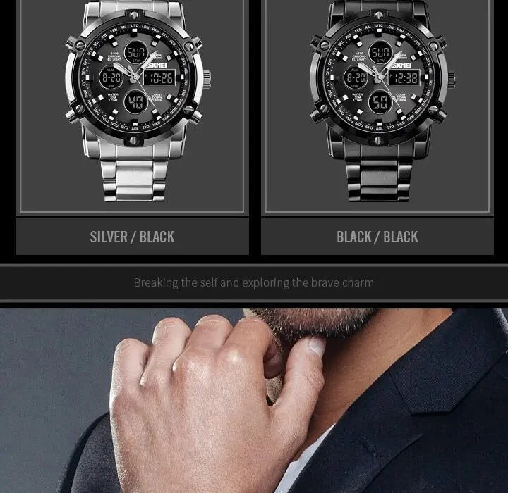 Skmei – 1389 – Dual Display Waterproof Business Watch - Silver/Black image 6