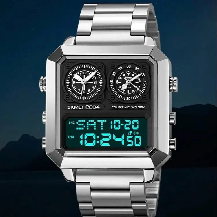 Skmei - 2204 - Digital Luminous 4 Time Square - Silver/White image 4