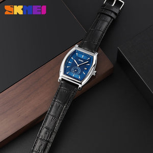Skmei- 9306 - Leather Strap Quartz Alloy case Downsecond - silver blue image 3