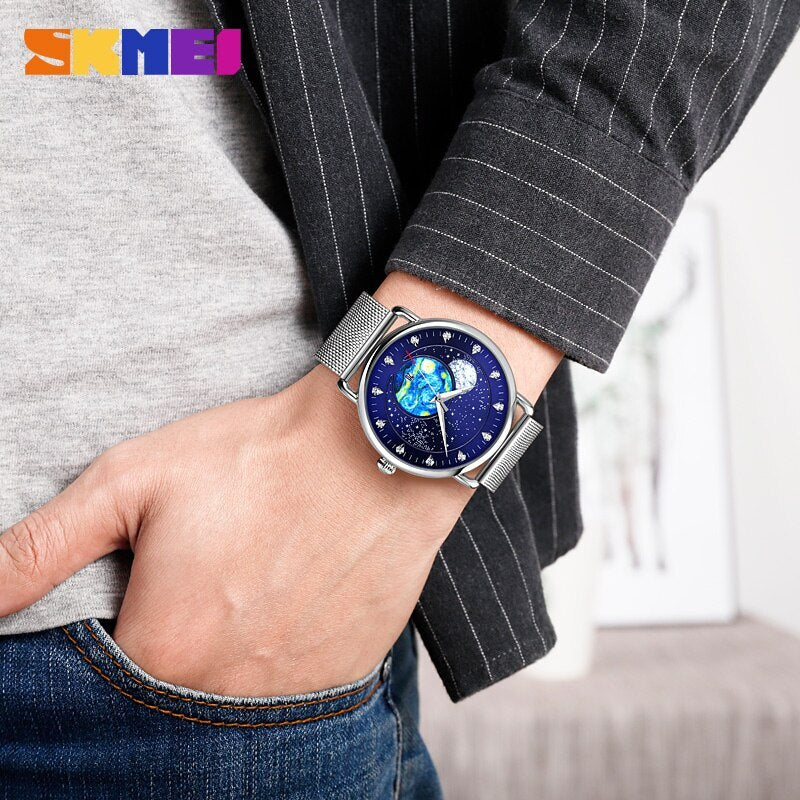 Skmei - 9283 - Classic Analog Galaxy Dial Watch - blue-steel image 1