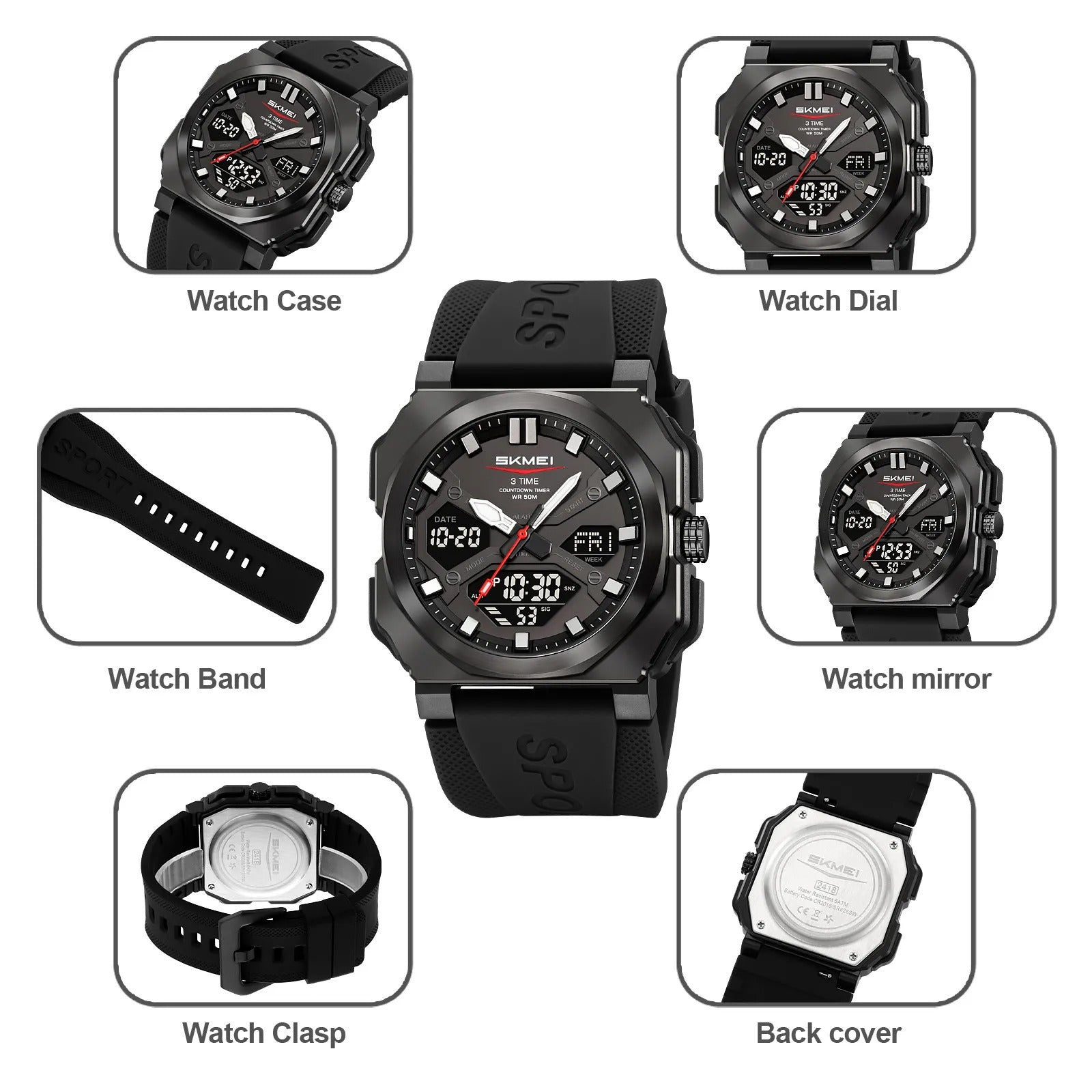 Skmei – 2418 – Bold Sports Edition Watch – Black image 4