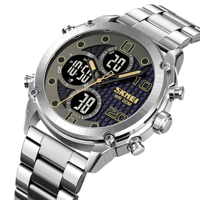 Skmei - 1975(chain)- 30m Waterproof Mutifunctional - Silver/Black-Steel image 0