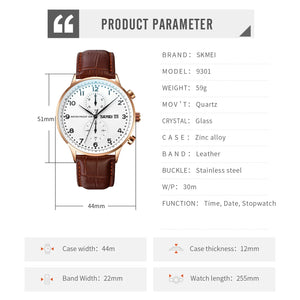 Skmei - 9301 - Classic Leather Chronograph Watch - Rosegold/Silver/Blue image 3