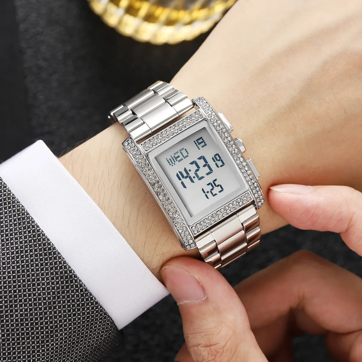 SKMEI 2520 Iced Out Diamond Digital Watch - silver image 1
