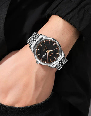 SKMEI - 9268 - Quartz Stainless Steel Luxury Analog Watch - silver black image 2