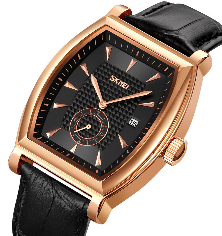 Skmei- 9306 - Leather Strap Quartz Alloy case Downsecond - rose gold/black image 1