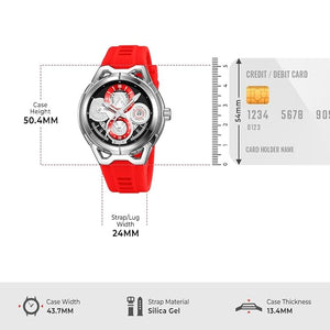 SKMEI - 9349 - Silicone Quartz Luxury Watch - Silver/Red image 3