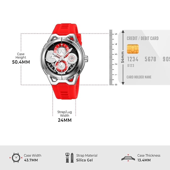 SKMEI - 9349 - Silicone Quartz Luxury Watch - Silver/Red image 3