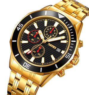 SKMEI - 9335 - Luxury Quartz Chronograph Stainless Steel Watch - gold/black image 1