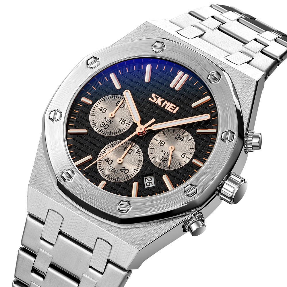 SKMEI - 9296 - Analog Stainless Steel Chronograph Quartz Watch - silver black image 1