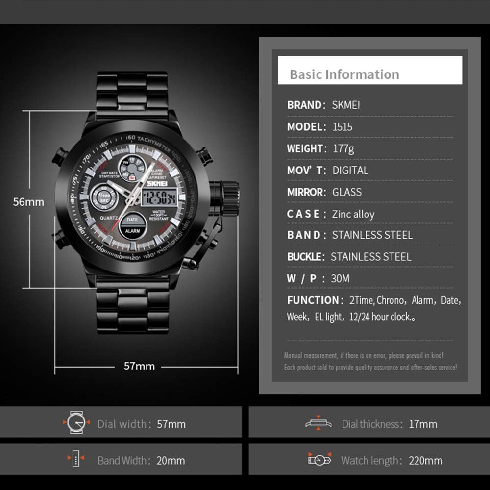 SKMEI - 1515 - Professional Double Display Quartz Watch - black image 4