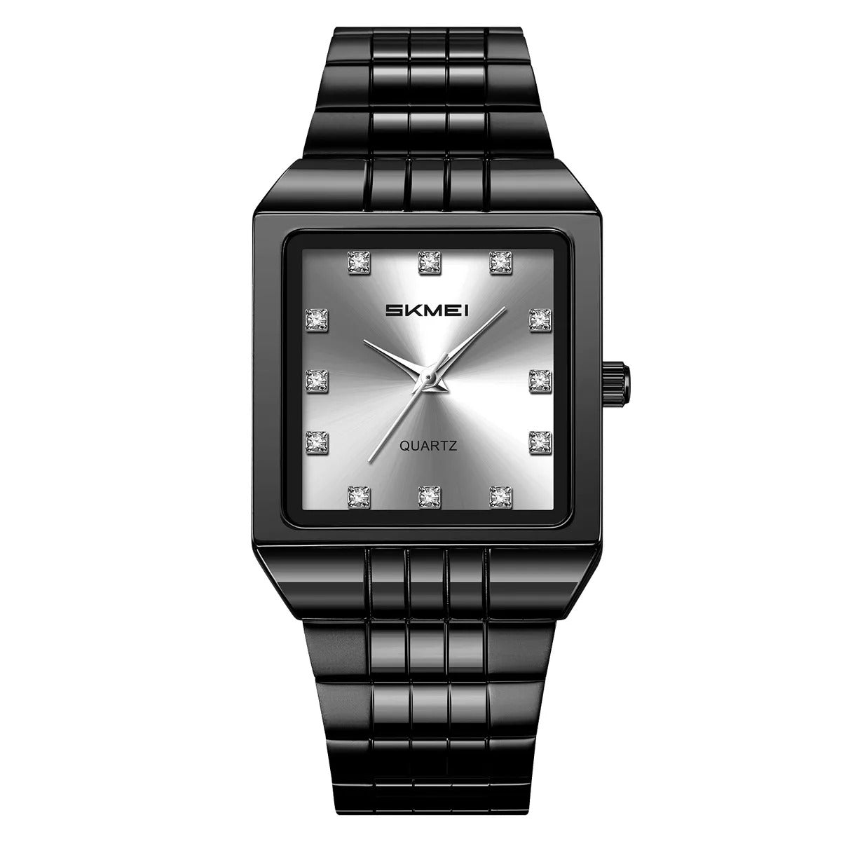 SKMEI 2619 Square Analog Diamond Dial Watch - black/silver image 0