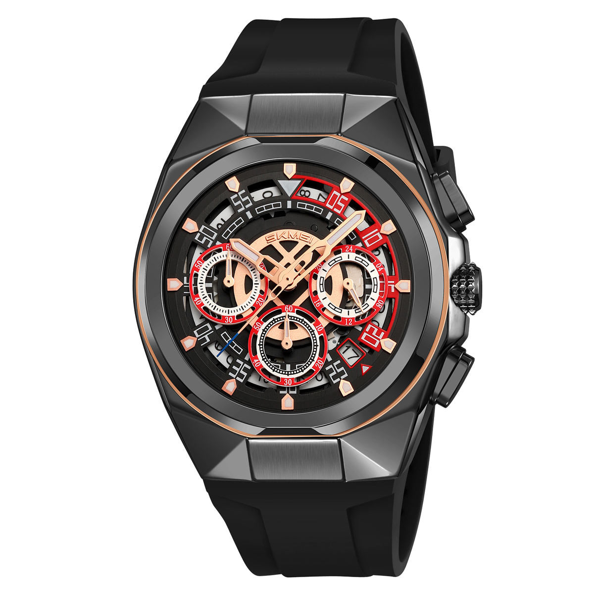 SKMEI - 9377 - Sporty Multi-Function Quartz Watch - black/black-red image 0