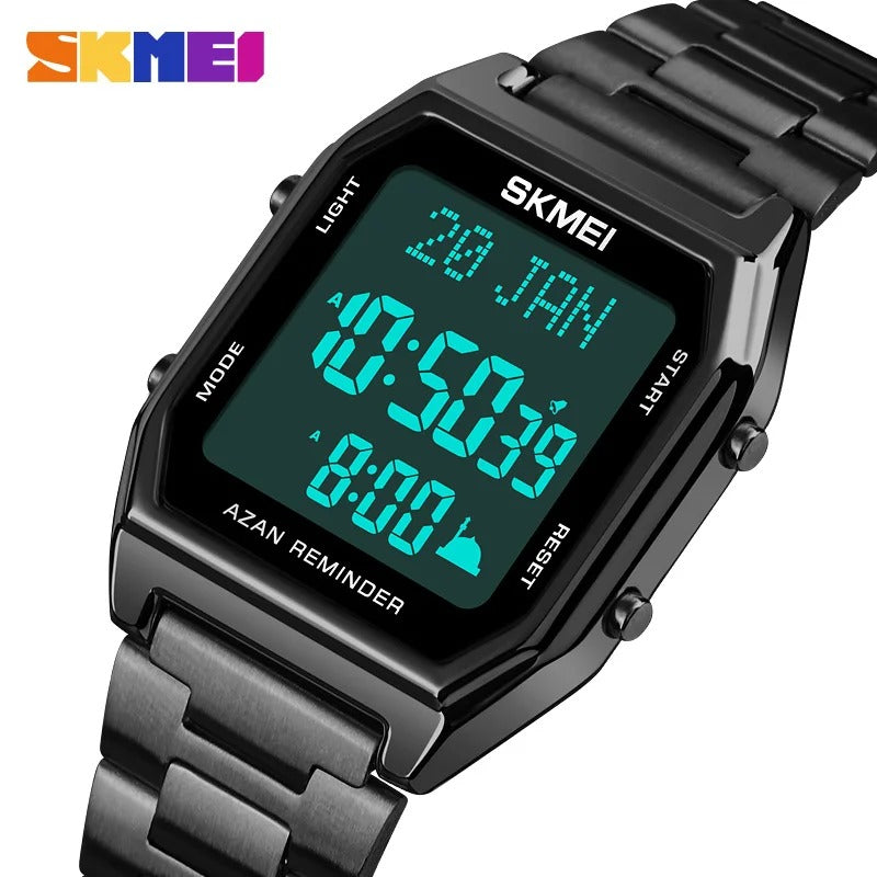 SKMEI - 1763 - Qibla Azan Time Reminder Prayer Watch - black/black image 5