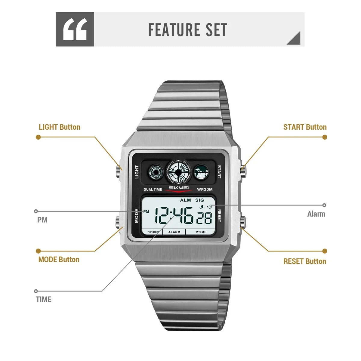 SKMEI 2450 - Classic Retro Digital Watch - Silver image 5