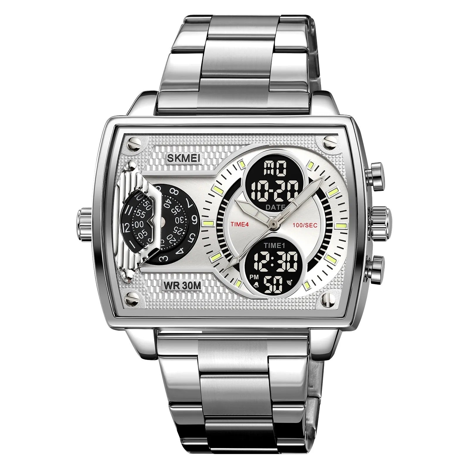 SKMEI 2229 Multi-Zone Analog Digital Sports Watch - Silver/Silver-Steel image 0