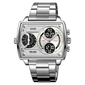 SKMEI 2229 Multi-Zone Analog Digital Sports Watch - Silver/Silver-Steel