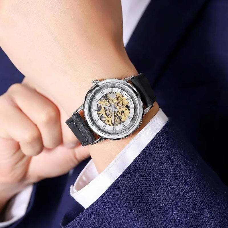 SKMEI - M035 - High Quality Mechanical Watch - silver-black Leather image 2