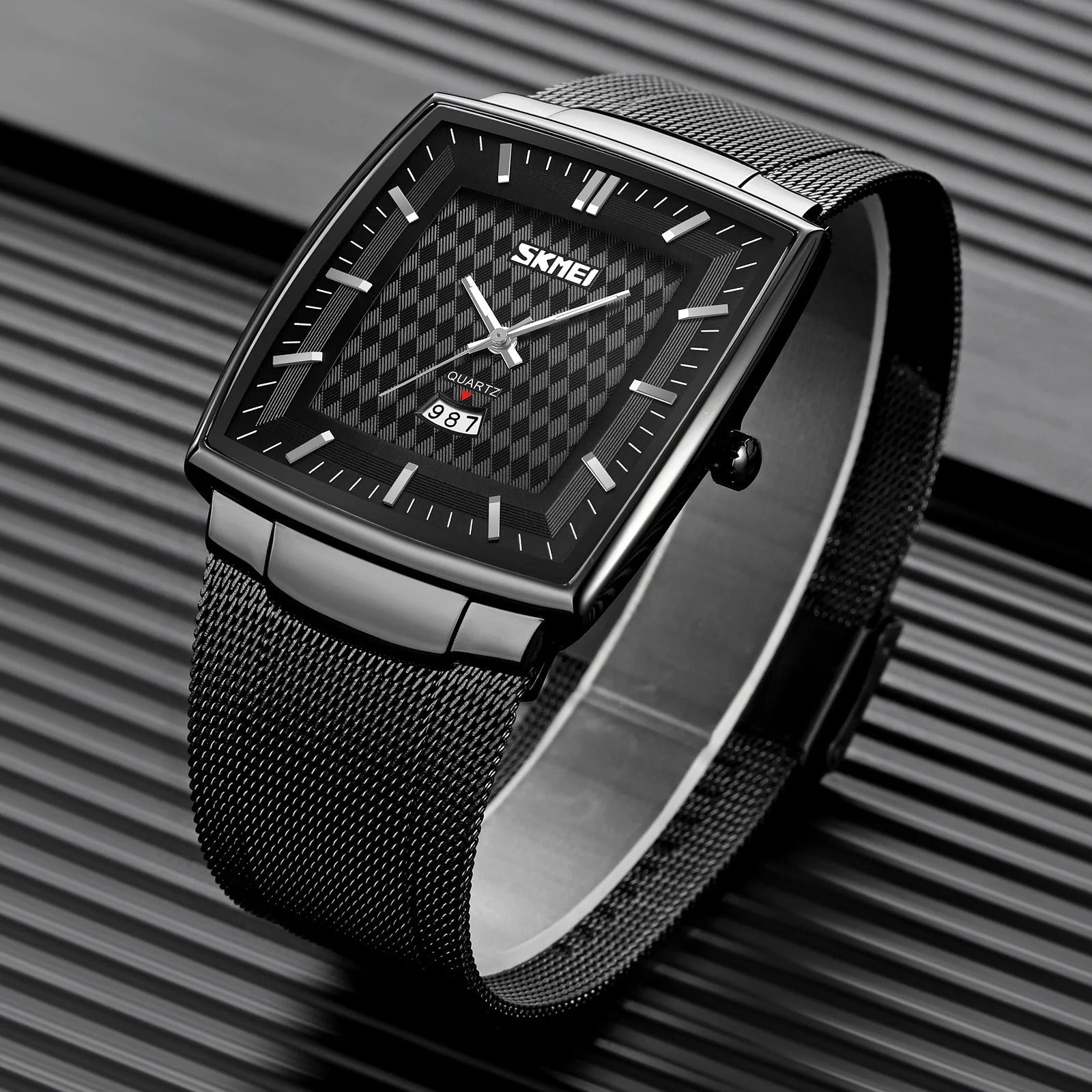 SKMEI - 9311 - Elegant Square Quartz Mesh Edition Watch - black/black image 2