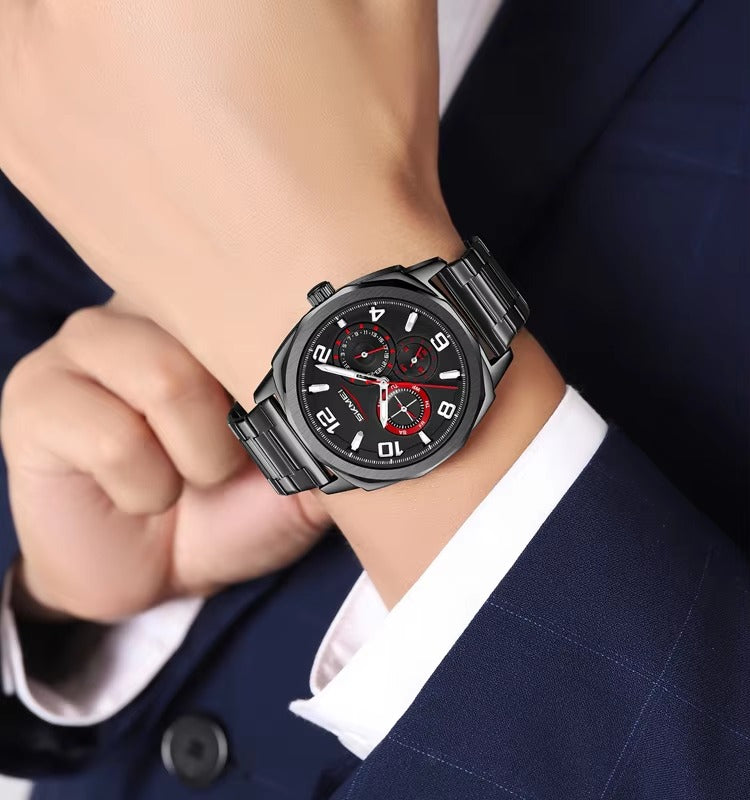 SKMEI - 9350 - 3ATM Waterproof Men Business Watch - Black/Black image 1