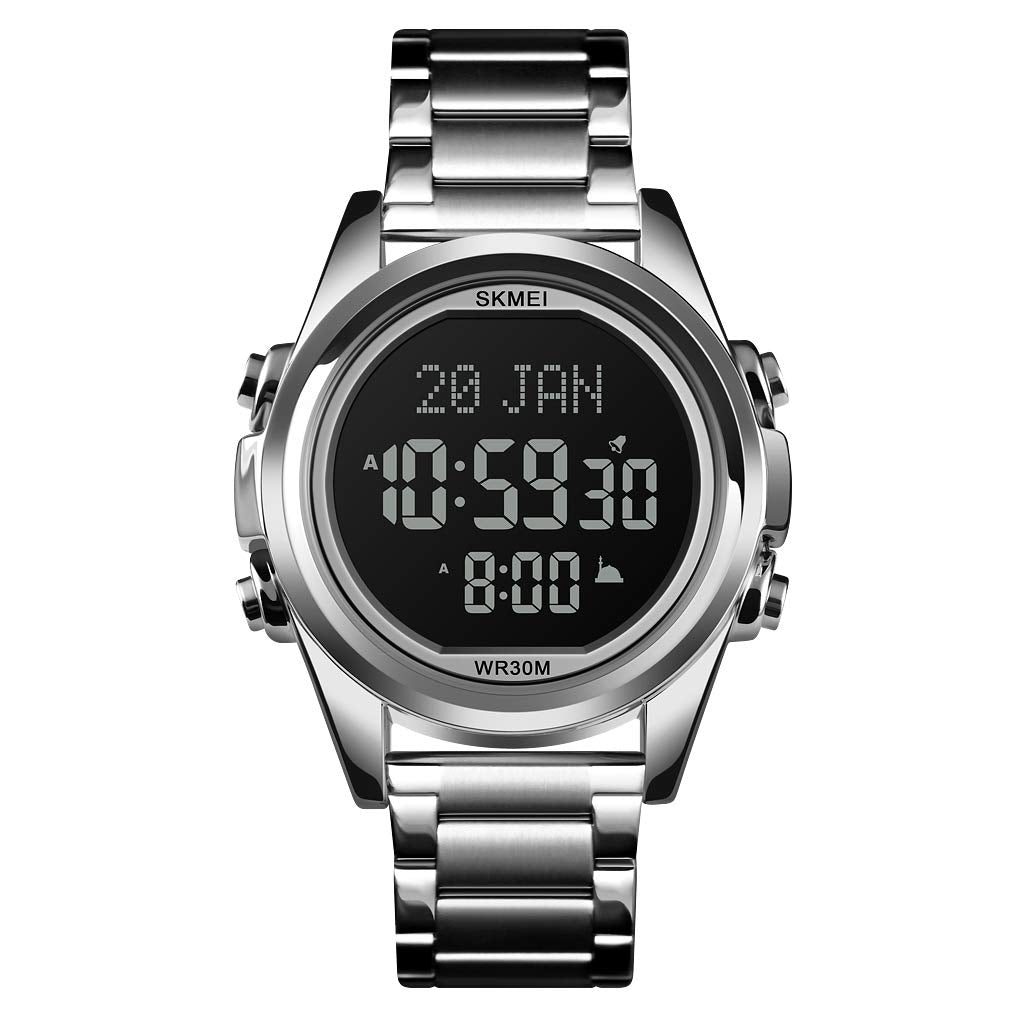 SKMEI - 1667 - Qibla Azan Time Reminder Prayer Watch - silver/black image 0