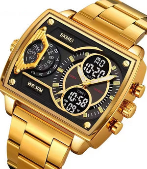 SKMEI 2229 Multi-Zone Analog Digital Sports Watch - gold/black-steel image 2