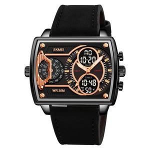 SKMEI 2229 Multi-Zone Analog Digital Sports Watch - Black/Black-Leather