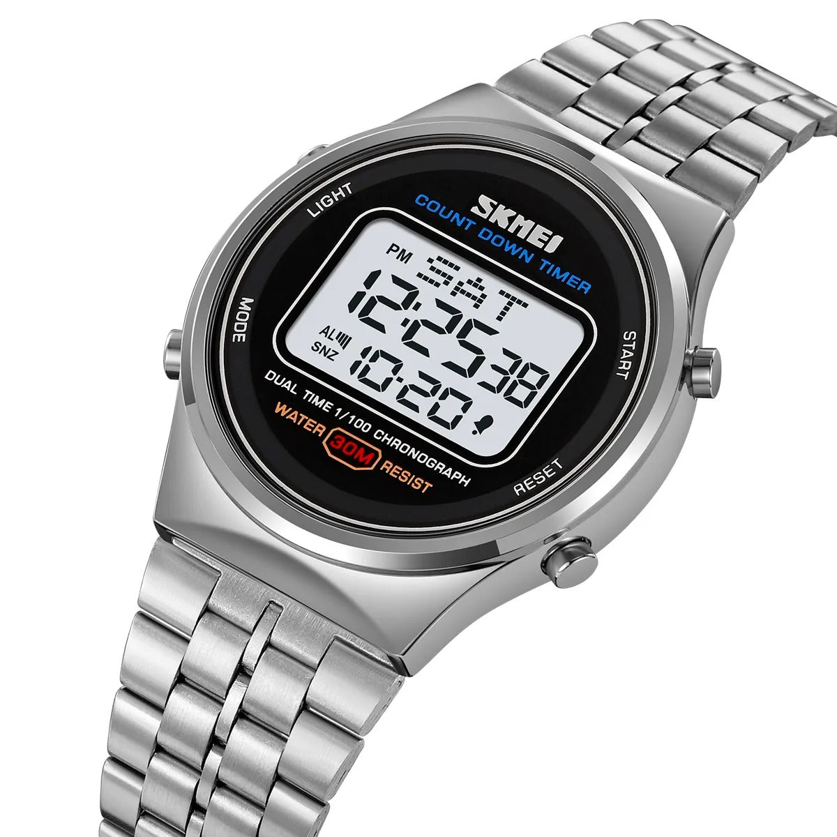 SKMEI 1882 Classic Round Digital Watch - silver/white image 0