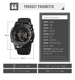 SKMEI - 1762 - Digital LED Military Sport Watch - Black image 4