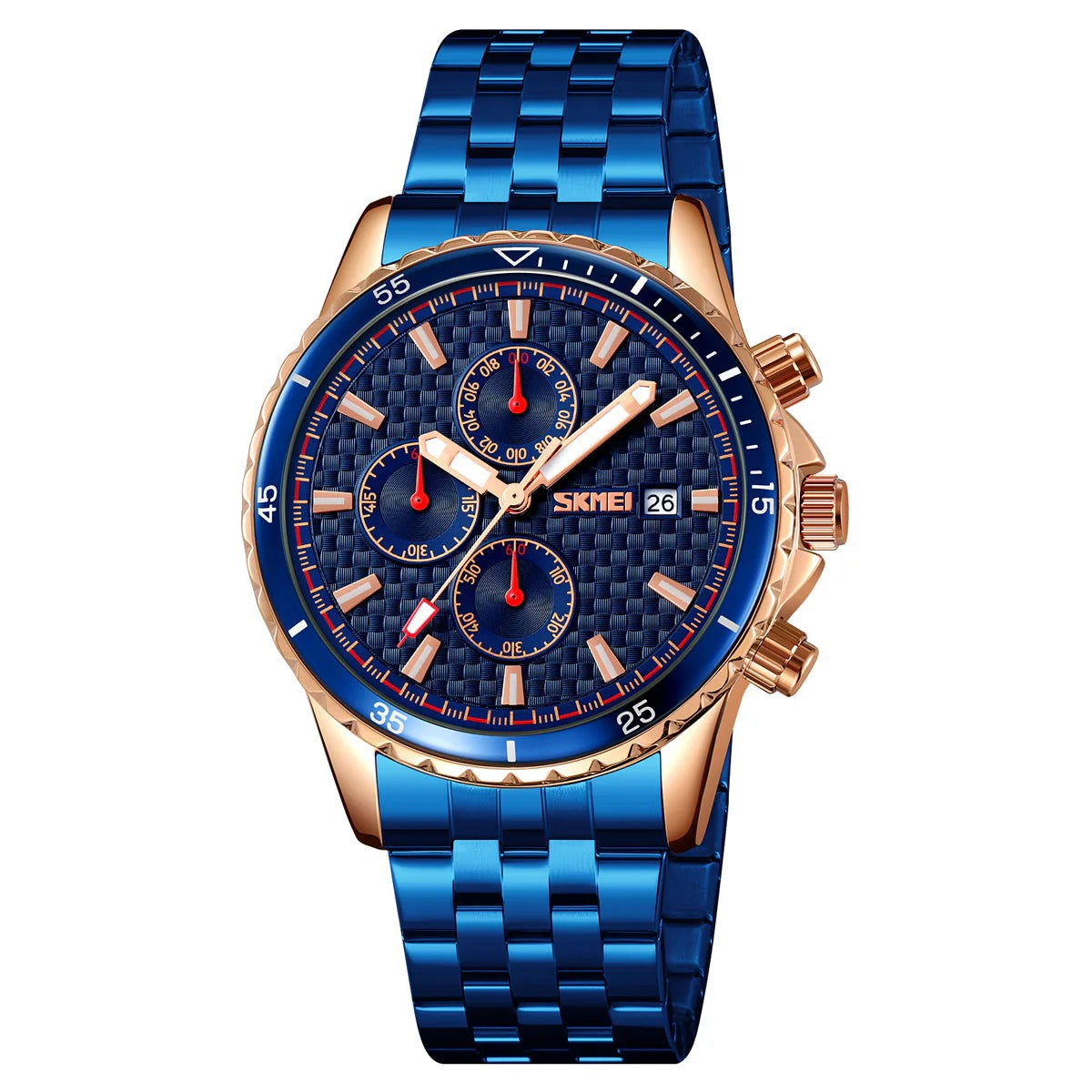 SKMEI - 9334 - Quartz Chronograph Analog Dial Stainless Steel Watch - rose gold/blue image 0