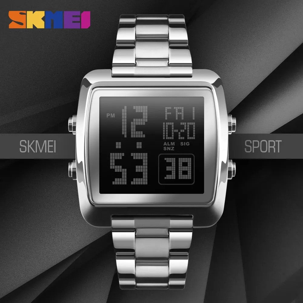 Skmei - 1369 - Digital Luxury Gents Stainless Steel Watch - Silver image 3